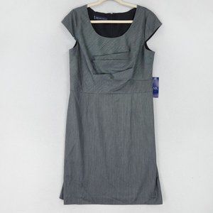 Anne Klein Dress Womens 14 Gray Pleated Cap Sleeve Sheath Career Classic NEW